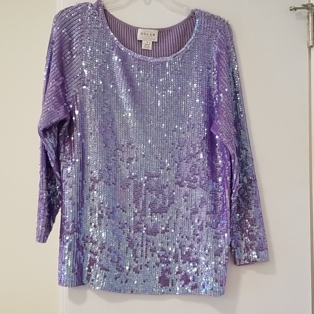 Oscar de la Renta orchid sequined sweater